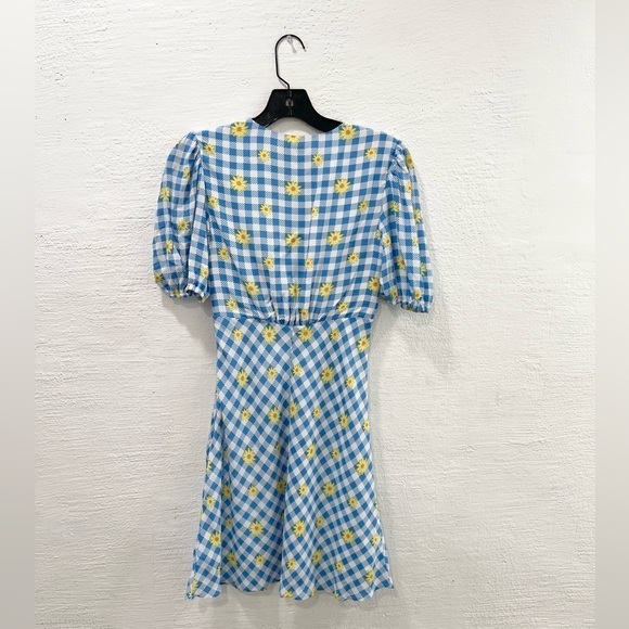 Staud Milla Print Minidress In Gingham Daisy Plaid - Picture 5 of 5